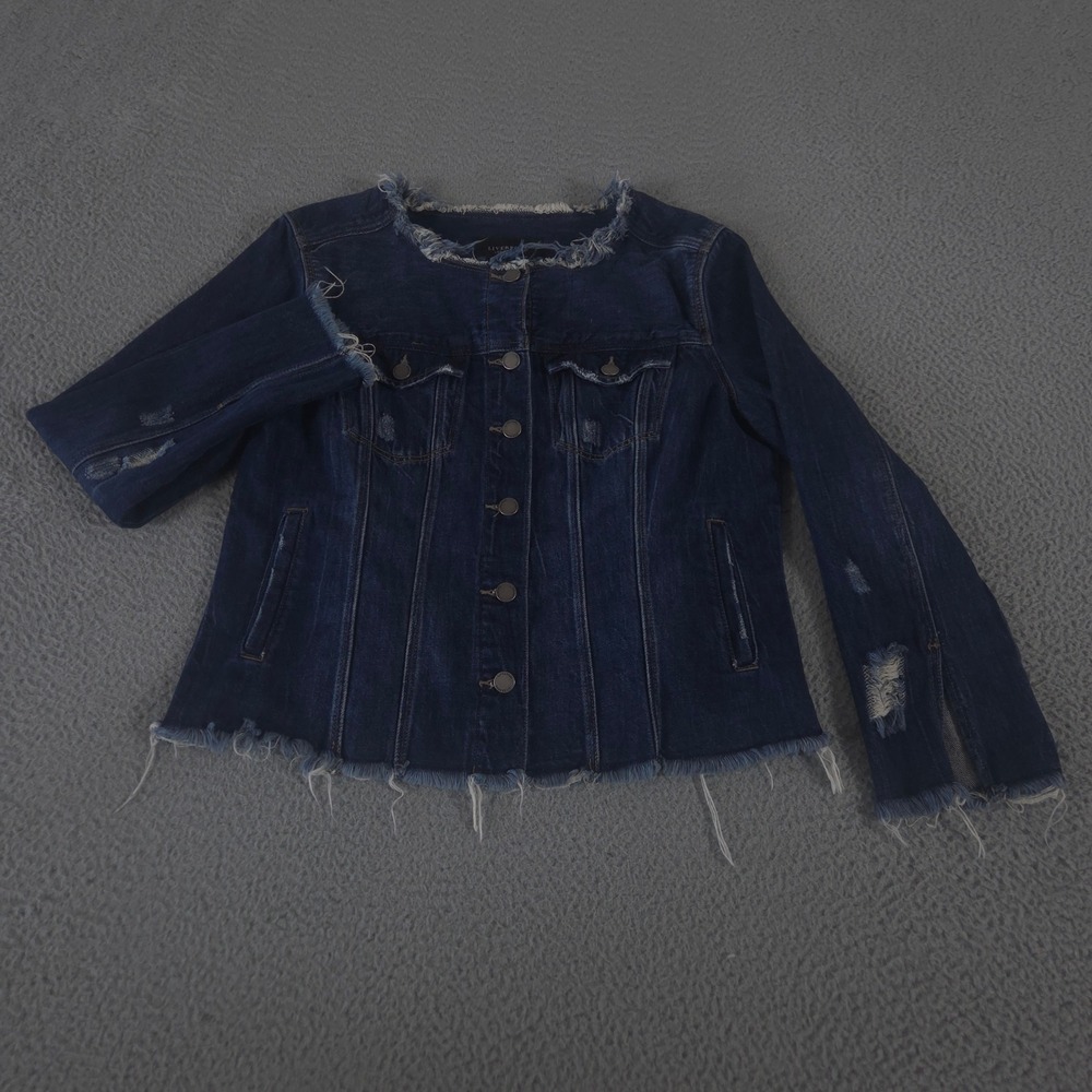 Liverpool Jacket Womens L Denim Davidson Self Lace-Up‎ Frayed Distressed Cotton